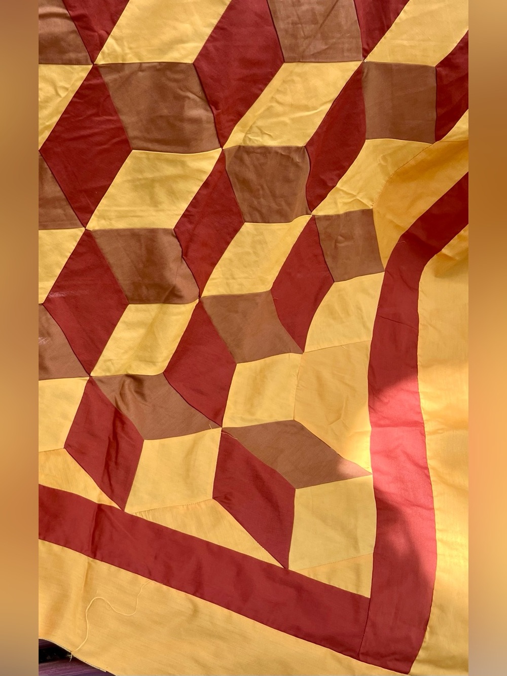 Hand crafted Quilt top - machine sewn, geometric pattern, cotton 66”x 98”
